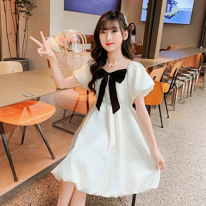 Girls White Dress Teenager Evening Dress Flowers Children Bridesmaid Holiday Communion Dress 2025 Summer New