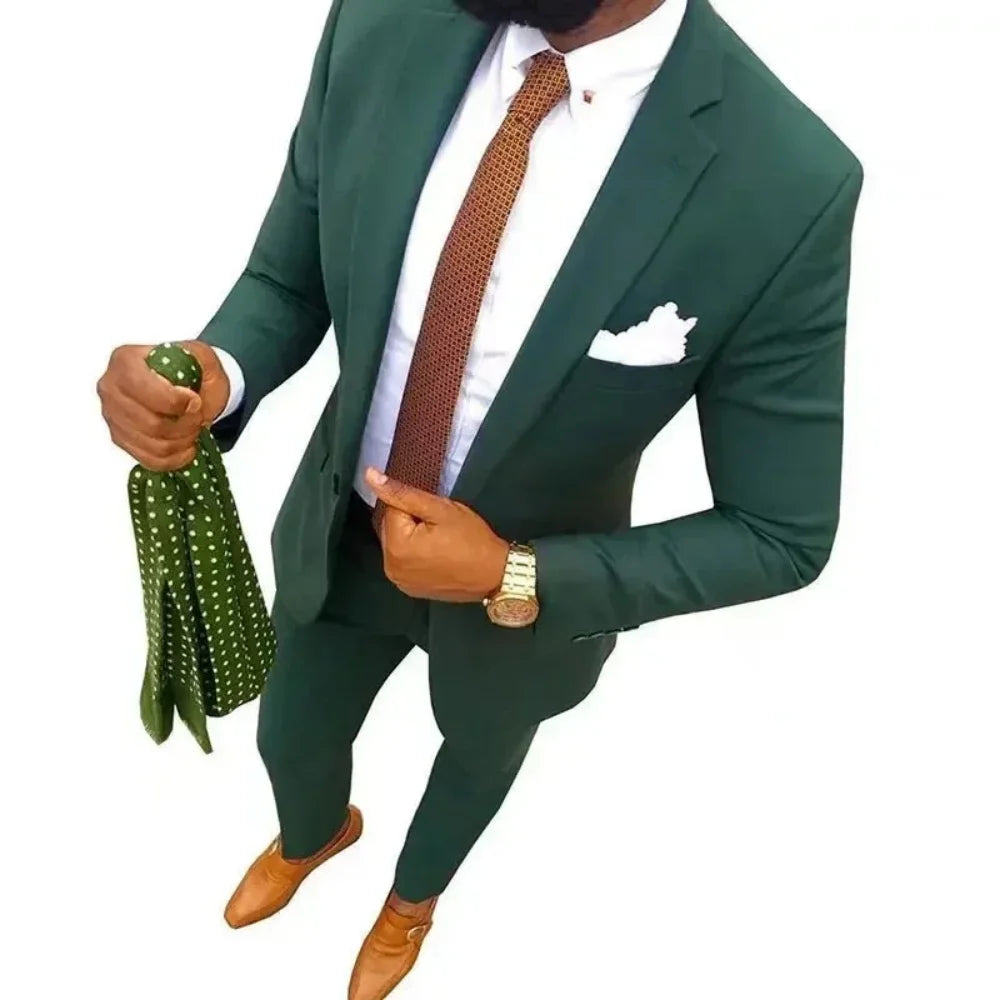 Men's Fitted Tuxedo Suit 2-Piece Blazer And Pants Wedding Groomsmen Smoking Suit Elegant Formal Wear for Special Occasions