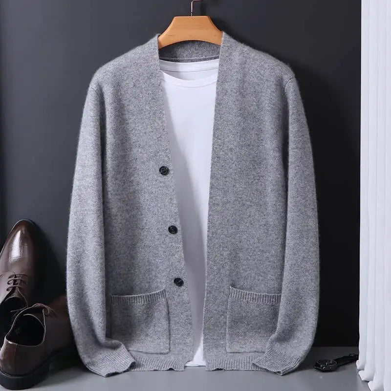 Cashmere sweater men 100% pure cashmere spring and autumn cardigan high-end men's sweater jacket loose