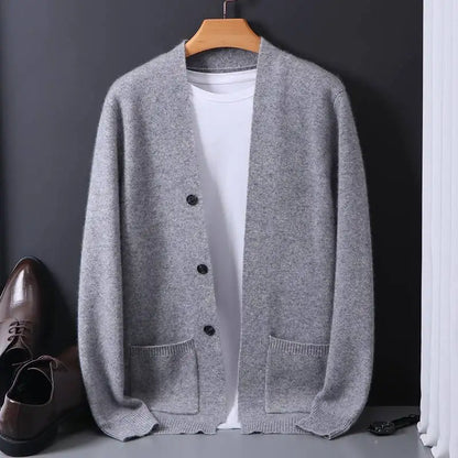 Cashmere sweater men 100% pure cashmere spring and autumn cardigan high-end men's sweater jacket loose