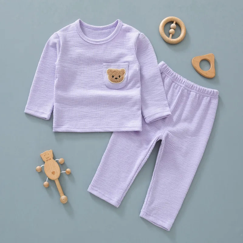 Fall Baby Pajamas Suit 0-3Y Toddler Boys Long Seeved Sleep Wear Underwear Set Girls Bear Head Night Wear Infant Home Clothes