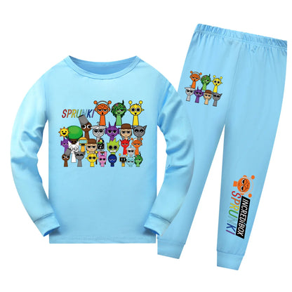 Sprunki Cartoon Pajama Sets Autumn Children Game Incredibox Pyjamas Girls Boy Cotton Sleepwear Baby Underwear Set Kids Clothes
