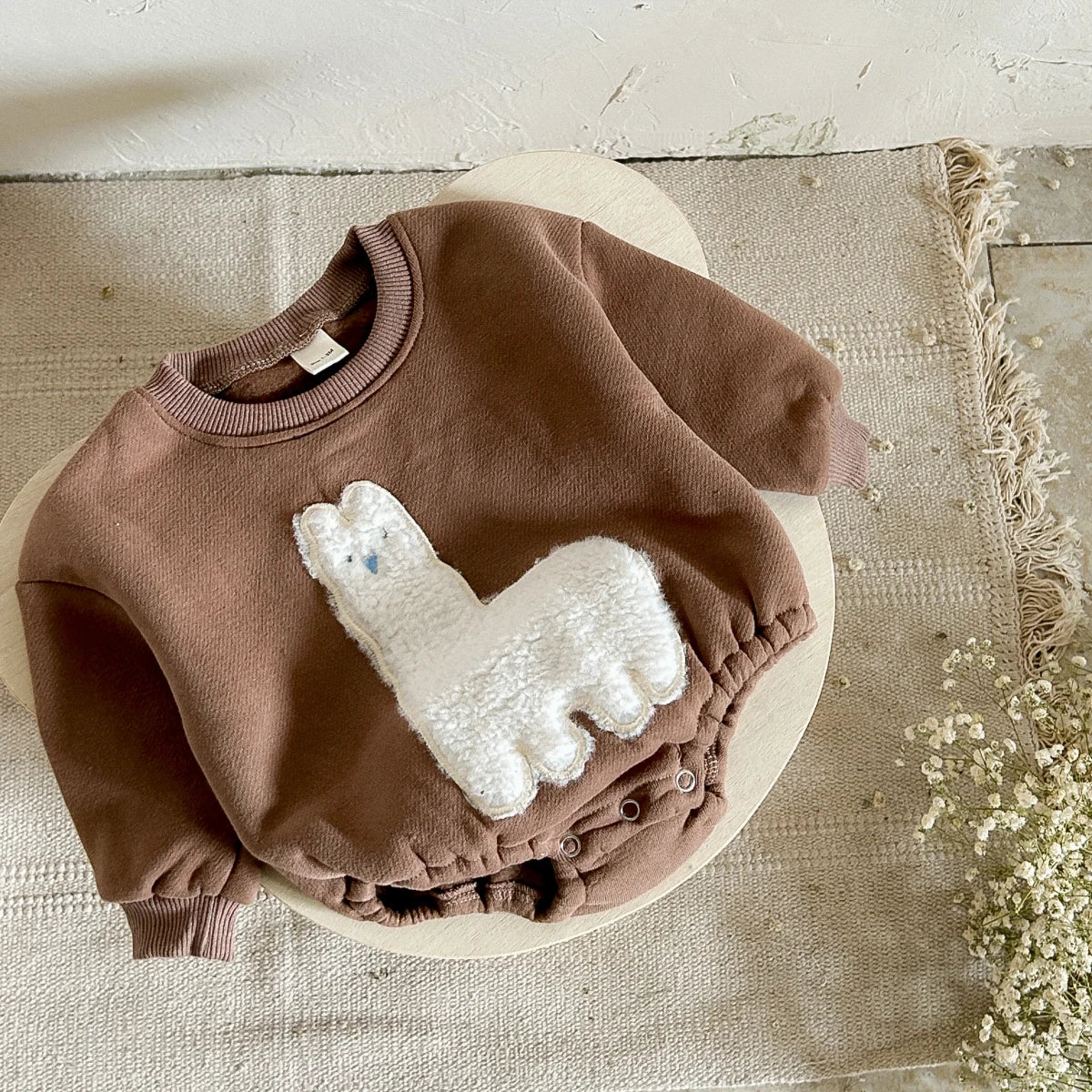 Infant Baby Girls Clothes Autumn Winter Fleece Bubble Rompers Infant Boys Toddler Outfits Bodysuit Cartoon Alpaca Jumpsuit