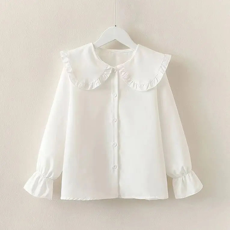 Girls' Spring Autumn Blouse New Korean Style Fashionable Long Sleeve White Shirt Children's Lace Peter Pan Collar Bottoming Shir