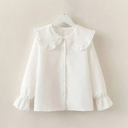 Girls' Spring Autumn Blouse New Korean Style Fashionable Long Sleeve White Shirt Children's Lace Peter Pan Collar Bottoming Shir