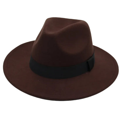 Autumn and winter men and women's new large brimmed hats, fashionable woolen jazz hats, English style top hats