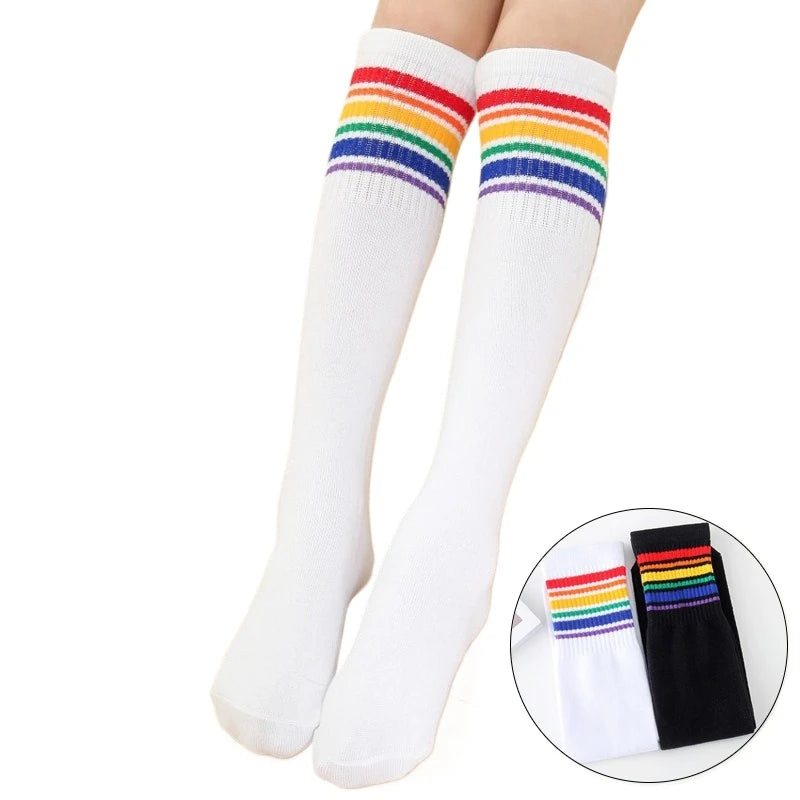 Kids Knee High Socks Boys Sports Football Stripes Cotton Sock Girls School Colorful Socks Skate Children Long Tube Leg Warm