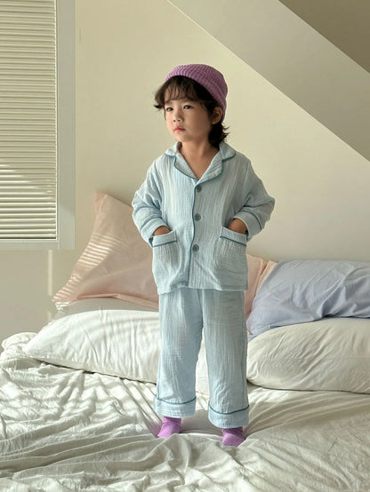2PCS Children Pajamas Set 2025 New Spring Autumn Girls Long Sleeved Sleepwear Suit Boy Cotton Loungewear 1-8y Baby Kids Homewear