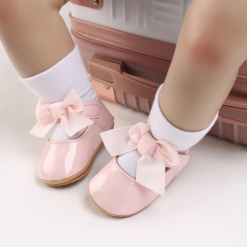 Baby Girl Shoes Bow Flats Toddler Sandals Non-slip Soft Sole Newborn Formal First Walkers Christening