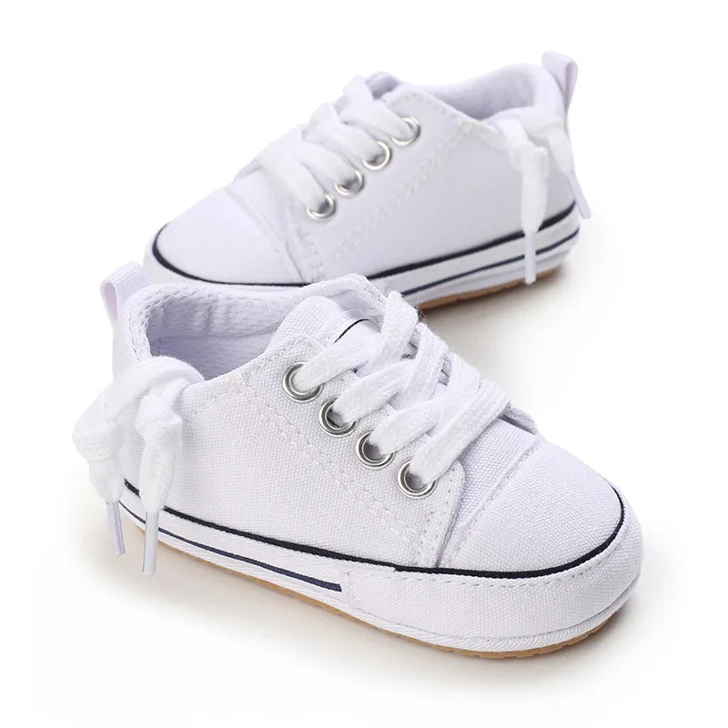 Somenie Newborn Baby Shoes for Spring Autumn Boys Girls Canvas Shoes for 0-1 Year Old Babies Soft-Soled Toddler Shoes with Laces