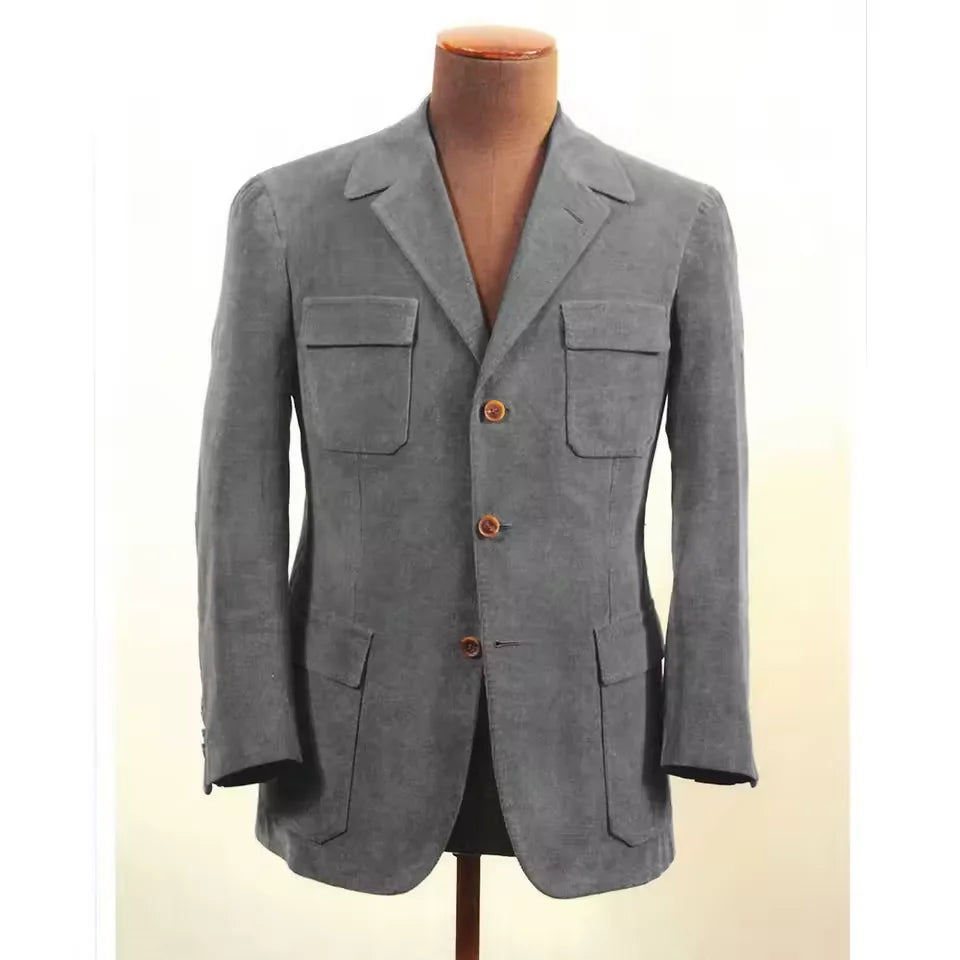 Men Suit Jacket Faux Suede Blazer Single Breasted Elegant Casual Suit 4 Pockets Comfortable Work Business Outfit Slim Fit Stylis