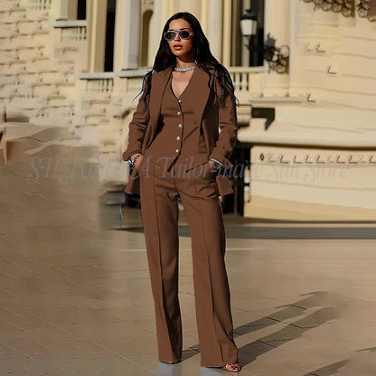 Women's Suits 3 Pieces Jacket Pants Vest Smart Casual Office Female Clothing High Quality Chic Outfits Formal Blazer Sets