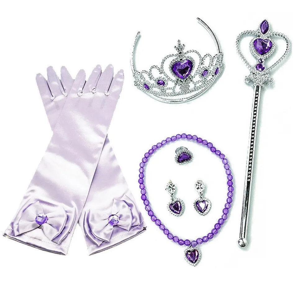 Girl Princess Accessories Kids Elsa Anna Wig Elza Gloves Necklace Earring Photography Props Children Cosplay Play Party Supplies