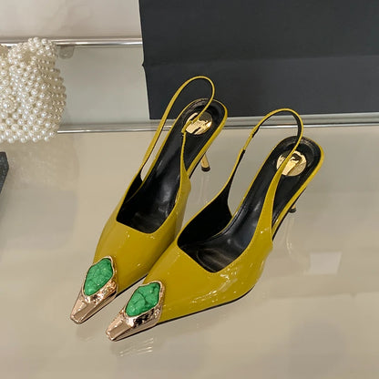 Sexy Women's High Heels Mules 2025 New Fashion Pointed Dress Women's Shoes Open Heel Party High Heels Striptease Sandals Women