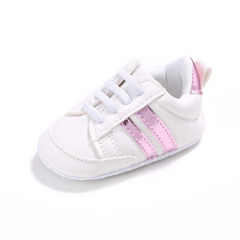 Newborn Baby Boys Shoes for 1 Year Footwear with Striped Infant Casual PU Leather Toddler Soft Sole Girls Sneakers First Walkers