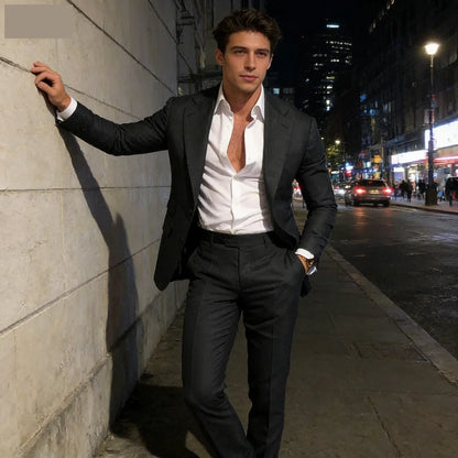 Classic Suits for Men Notch Lapel 2 Pieces Business Blazer and Pants Set Elegant Slim Fit Men's Suit for Wedding Prom Groomsmen