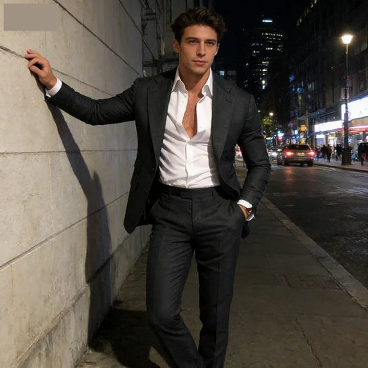 Classic Suits for Men Notch Lapel 2 Pieces Business Blazer and Pants Set Elegant Slim Fit Men's Suit for Wedding Prom Groomsmen