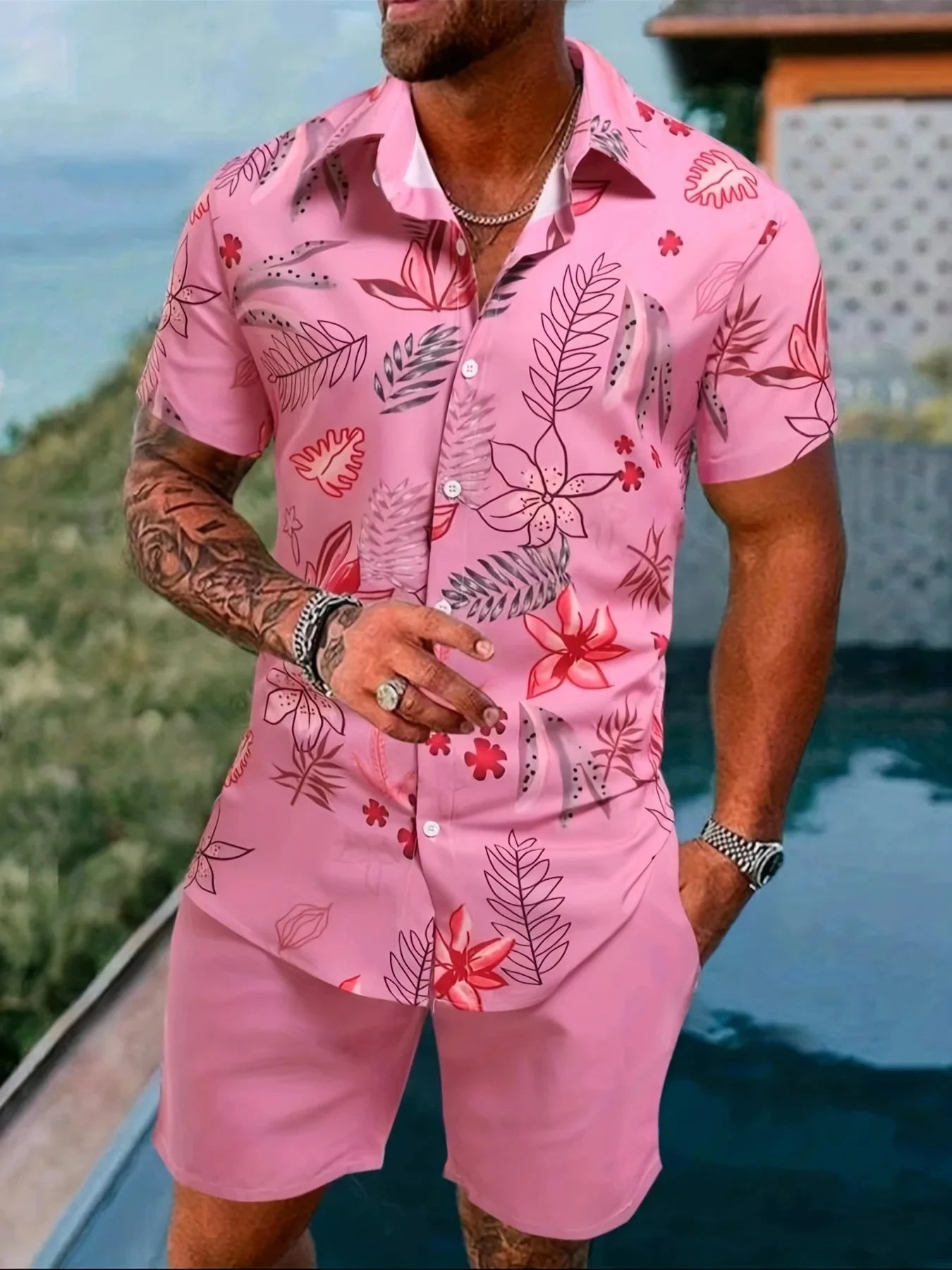 Men Sportswear 2PCS Shirts Suits Man 3D print Fashion Shirts+Shorts Two Piece Sets Hawaii Beach lapel Shirt Set Unisex Clothing