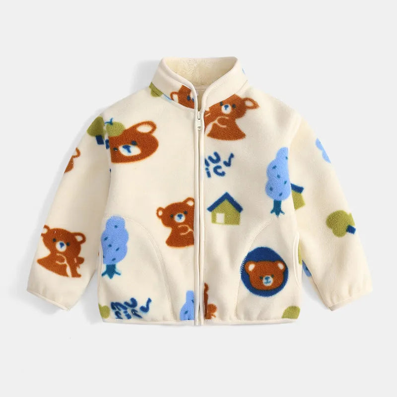 Boys Cartoon Coats Autumn Fashion Children's Clothes 1 to 2 4 6 8 Years Winter Baby Warm Fleece Outerwear Jacket for Girls