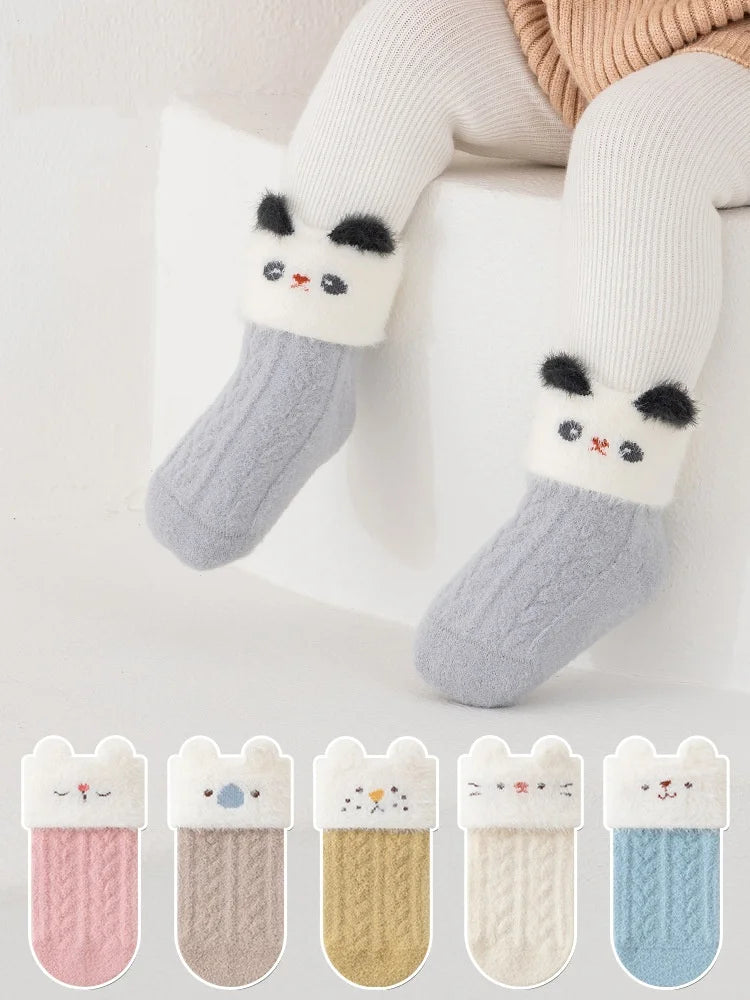 Newborn Baby Socks For Girls Boys Winter Warm Thick Cartoon Infant Toddler Sock Outdoors Warm Children's Floor Socks 0-5Years