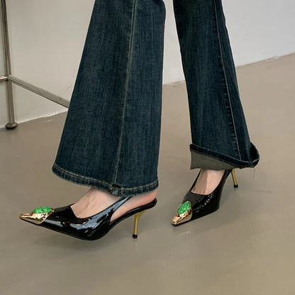 Sexy Women's High Heels Mules 2025 New Fashion Pointed Dress Women's Shoes Open Heel Party High Heels Striptease Sandals Women