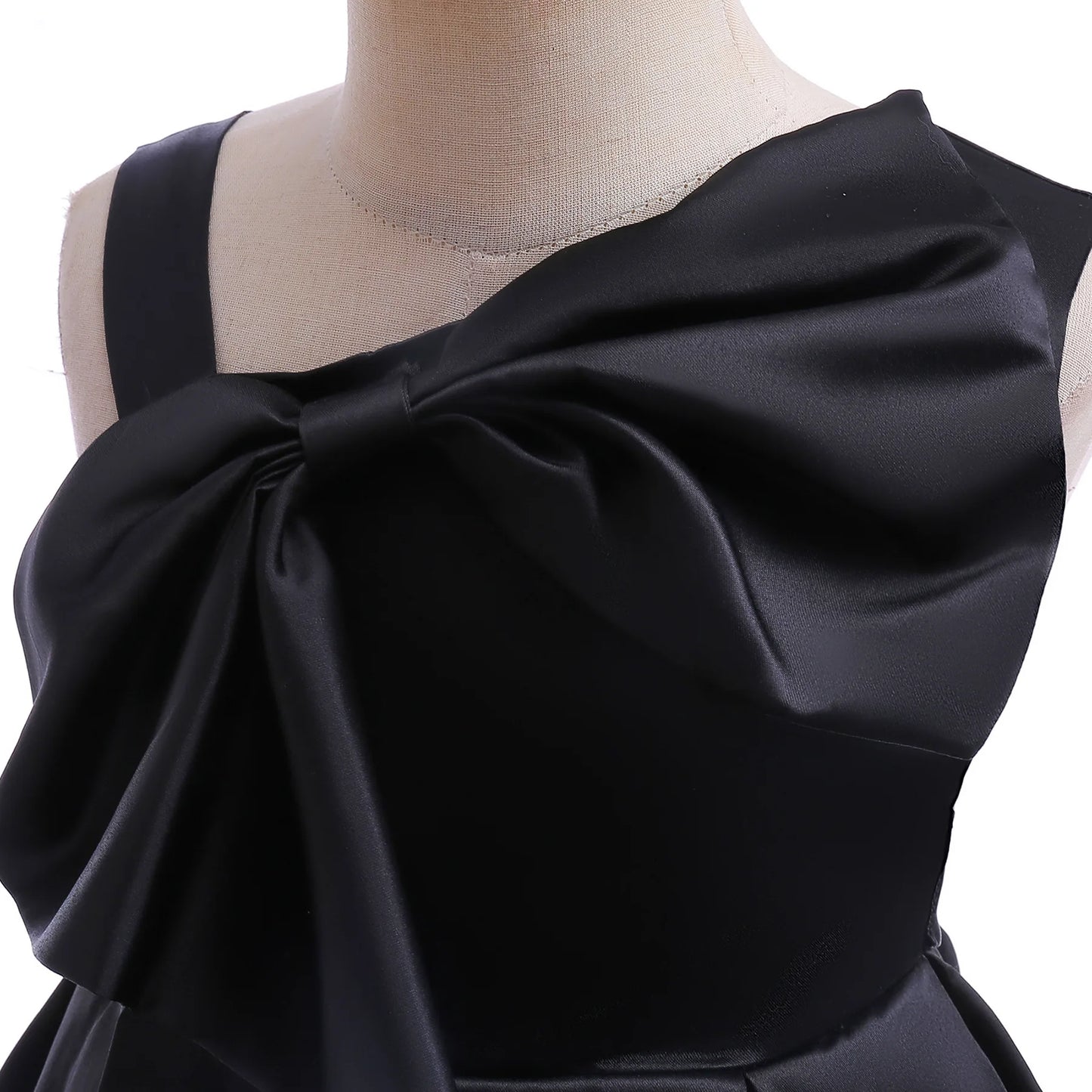 Girls Black Dress Children's Clothing Pink Solid Color Single-Shoulder Dress Fashionable Princess Dress Birthday Evening Dress