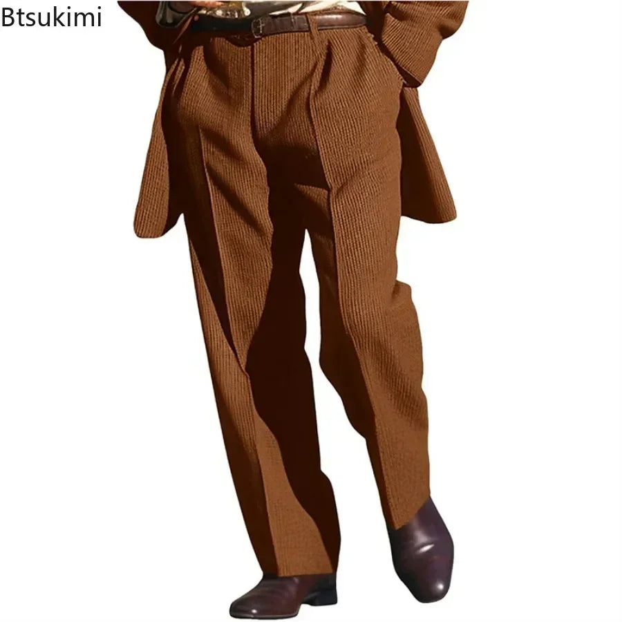 High-grade Men's Knitted Suit Pants Business Casual Loose Straight Dress Pants Fashion Streetwear Male Leisure Vacation Trousers