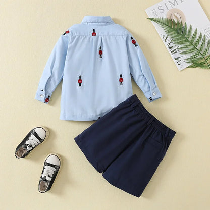 2025 Baby Boys Birthday Party Outfits Children Formal Long Sleeve Shirts and Shorts 2PCS Suits Kids Spanish Clothing Toddler Set