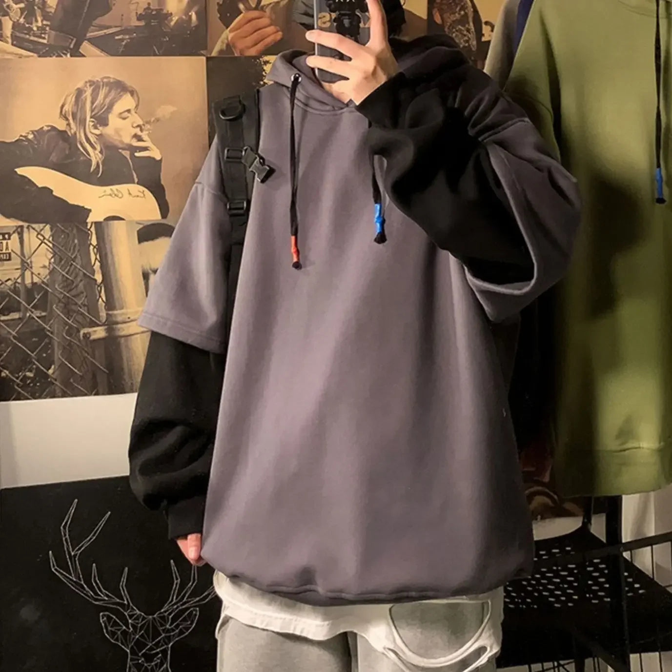 Hooded Sweatshirts for Man Black Hoodies Hip Hop Men's Clothing Sweat Shirt No Brand Funny Loose Overfit Streetwear Simple Cheap