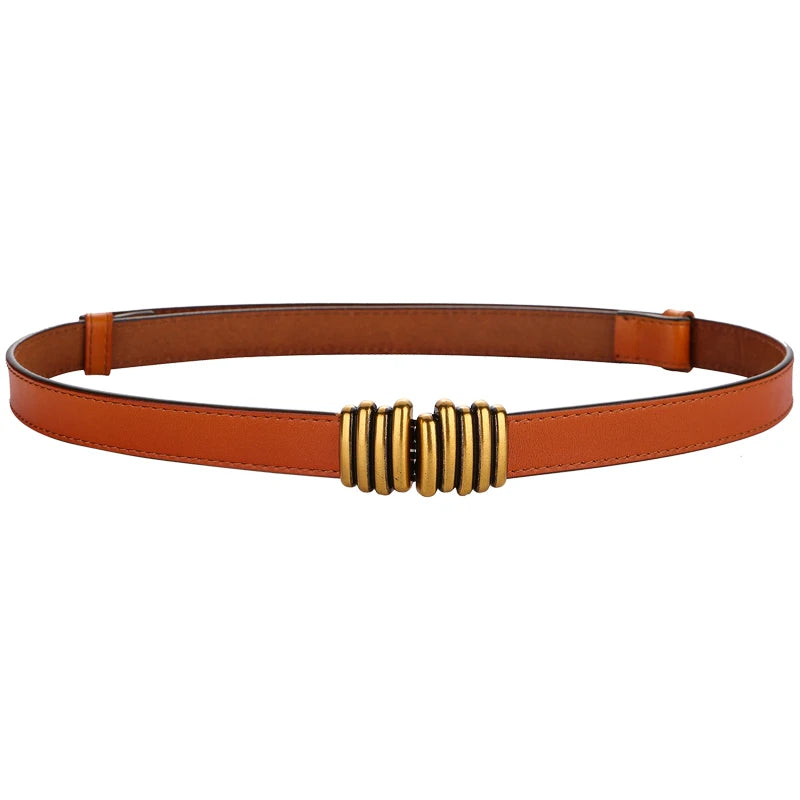 Fashion Genuine Leather Slim Waist Gold Buckle Adjustable Women Belts Wild Skinny Dress Jeans Decorative Straps Waistbands