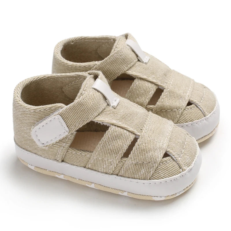 Newborn Boys And Girls Baby Shoes Fashion Canvas Soft Soles First Walking Shoes Breathable Sandals Popular Summer Beach Shoes