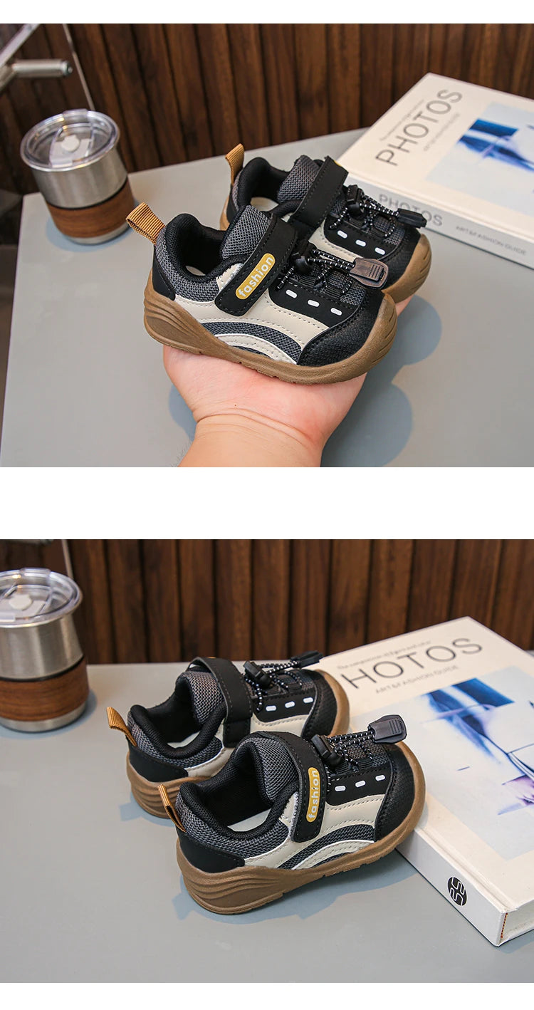 Baby Walking Shoes Handsome for Boys Sports Shoes Toes Capped Soft Bottom 2025 Autumn New Children Running Shoes Hook&loop