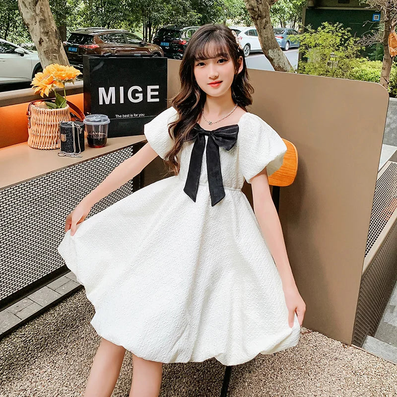 Girls White Dress Teenager Evening Dress Flowers Children Bridesmaid Holiday Communion Dress 2025 Summer New