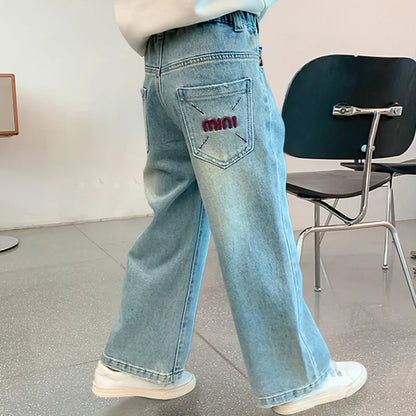 Sweatpants Teenage Jeans Autumn Fashion Casual Streetwear Spring Fairy Children's Clothing Girls Pants Kids Clothes Wide Leg