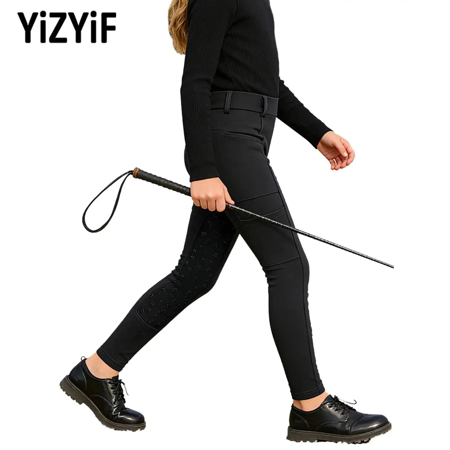Girls Boys Riding Pants Golf Workout Clothes Sportswear Anti-slip Full Seat Equestrian Breeches Leggings with Multiple Pockets