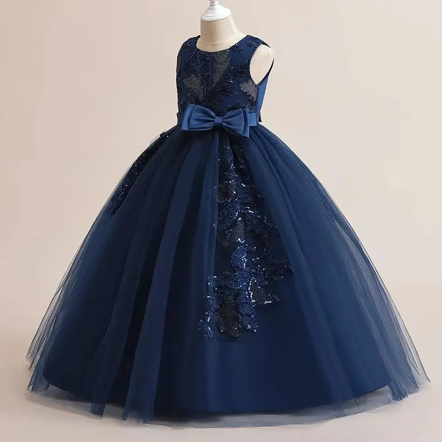 Formal Party Dress For Teenage Girls Tulle Sequins Embroidery Princess Dress For Kids Wedding Birthday Pageant Prom Maxi Gown