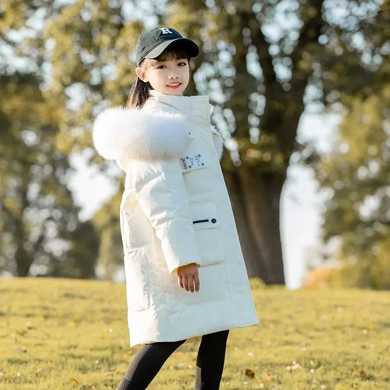 OLEKID 2025 Winter Girls Down Jacket Coat Hooded Thick Warm Teenage Girl Outerwear Coat 5-14 Years Kids Girl Down Jacket Outfit