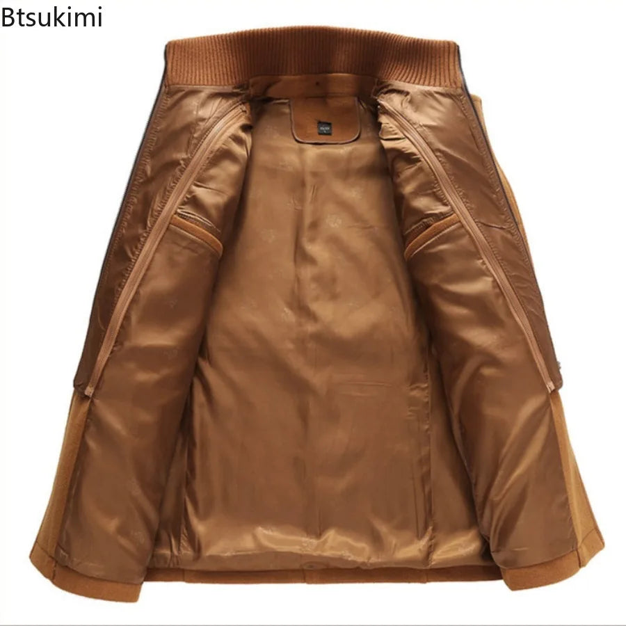 2026 Men's Fashion High-End Business Woolen Coat Atmosphere Long Thickened Wool Overcoat Autumn Winter Middle-Aged Stylish Coats