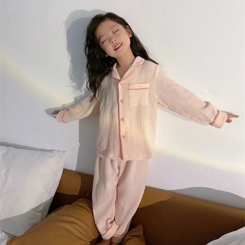 Kids Girls' Lightweight Style Pajamas Solid Color Long Sleeve Pant Set Air Conditioning Wear Indoor Outdoor Toddler Sleepwear