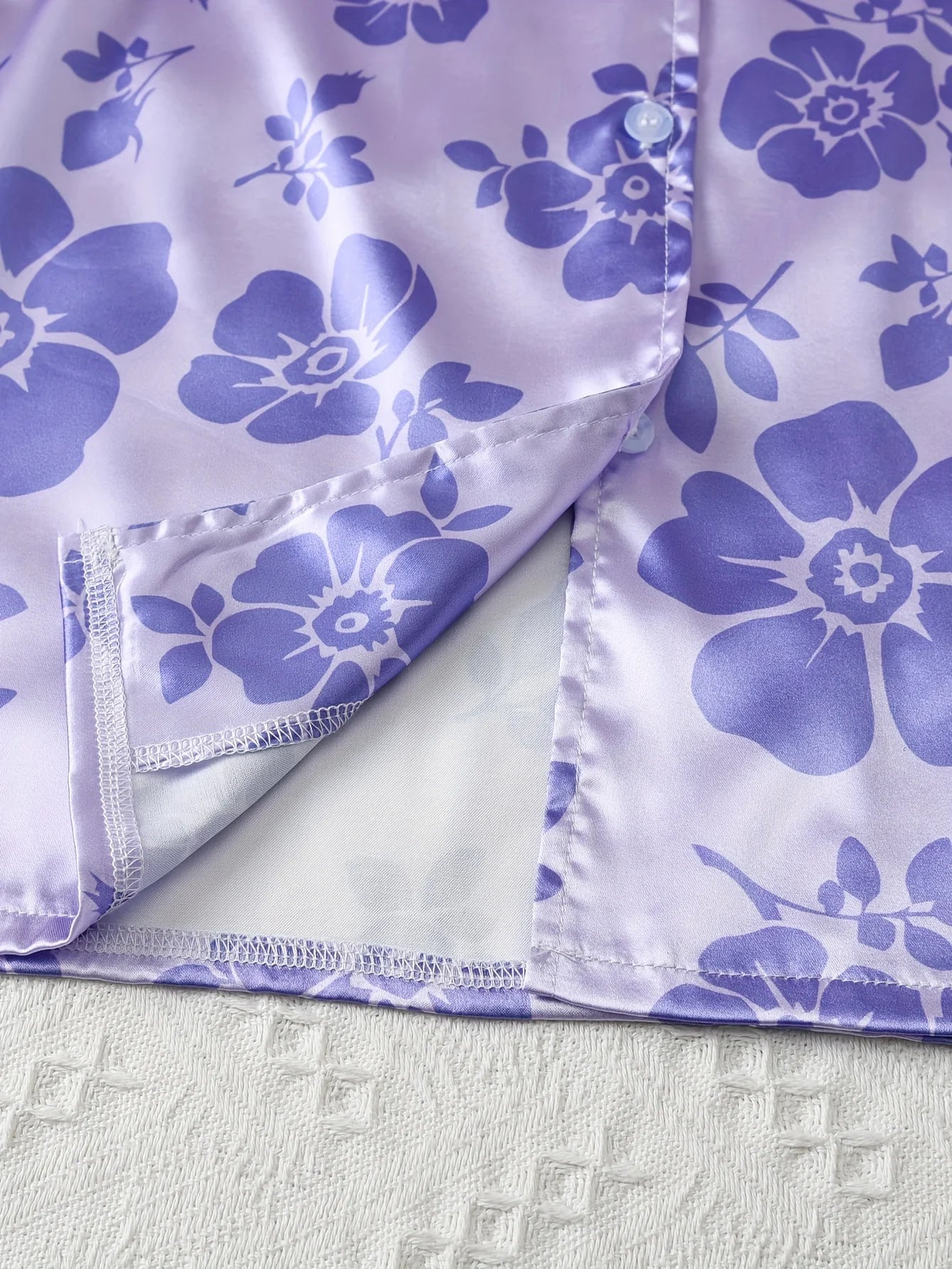 3-Piece Girls Purple Flower Print Satin Pajama Set - Comfortable Loungewear with Button Up Lapel Collar Blouse, Cami Top, Pants