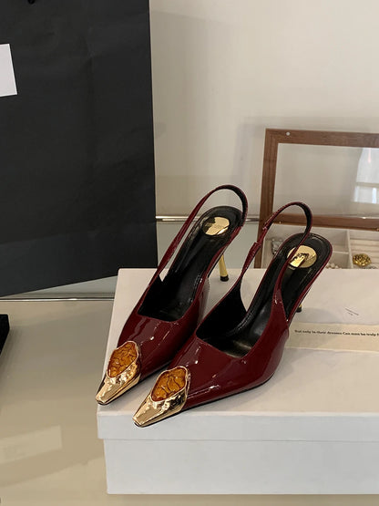 Sexy Women's High Heels Mules 2025 New Fashion Pointed Dress Women's Shoes Open Heel Party High Heels Striptease Sandals Women