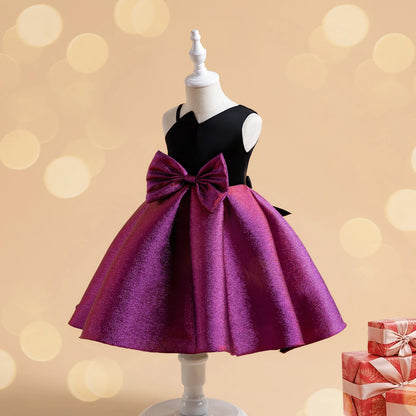Girls Party Dresses Elegant Irregular Off-Shoulder Bow Decor Gown For Birthday Banquet Formal Evening Prom Luxury kids clothes