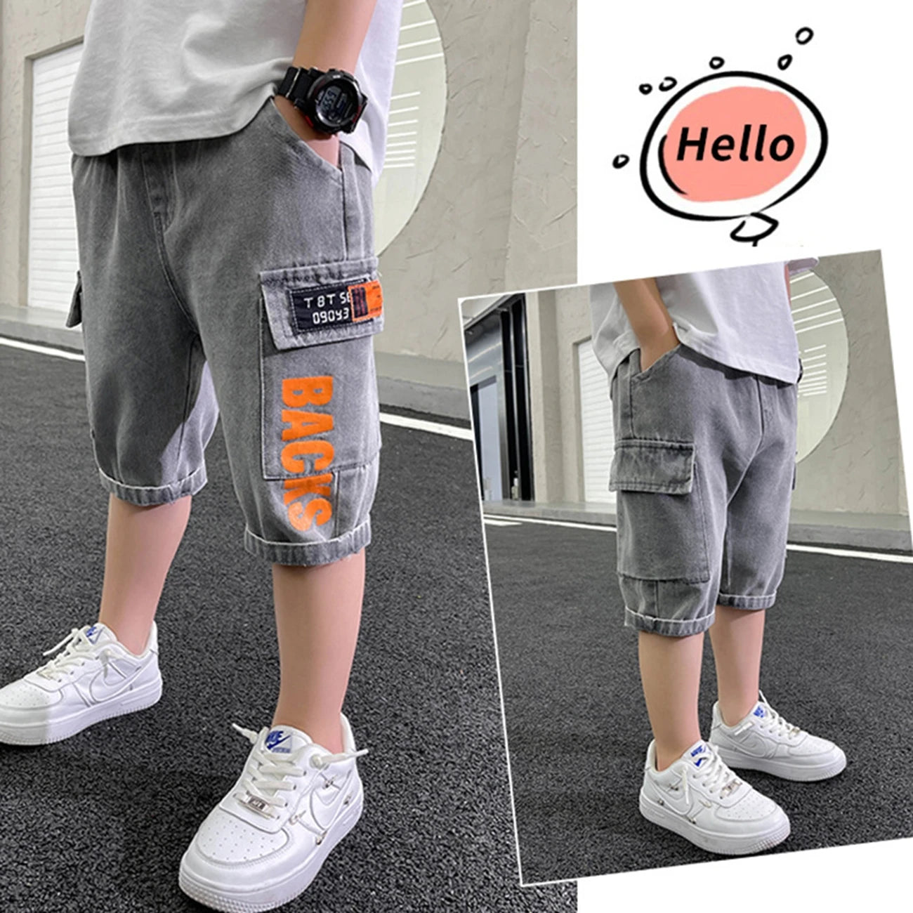 Teen Boys Cotton Shorts Summer Collection Solid Color Knee-Length Casual Crop Pants for 6-15 Years Old Kids