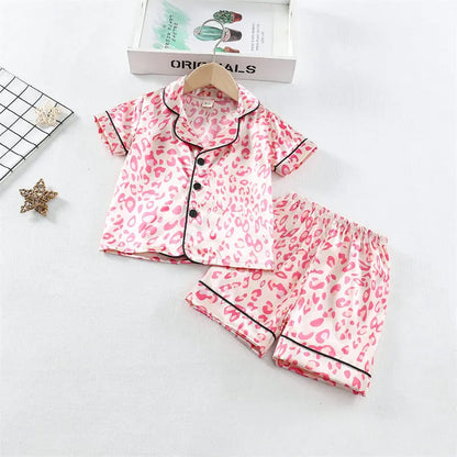 Boys Girls Kids Pajama Sets Cartoon Leopard print Short Sleeve T-Shirt Tops Pants Toddler Baby Sleeping Cloth Pijamas Sleepwear