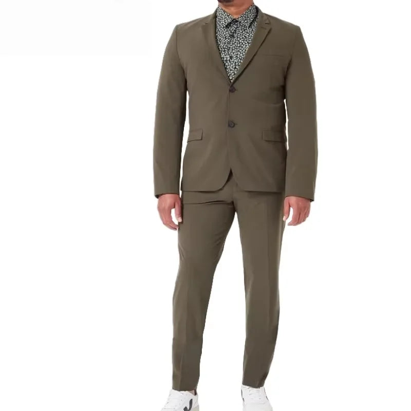 Men's classic fitted suit two-piece business/wedding double button formal suit (jacket+pleated trousers) groom's office suit