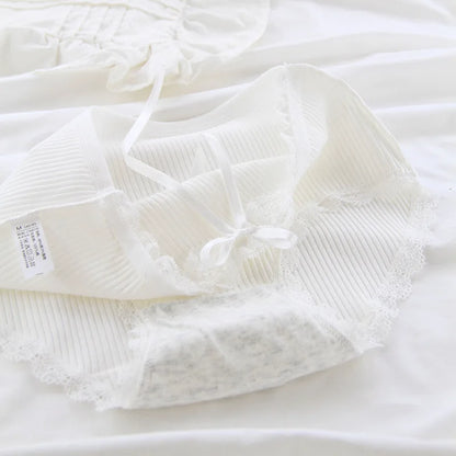 Girls Underwear New Cotton Lovely Knit Middle Waist Briefs Young Girl Panties Cute Lolita Lace Trimming Girl Plaid Loli Pantie