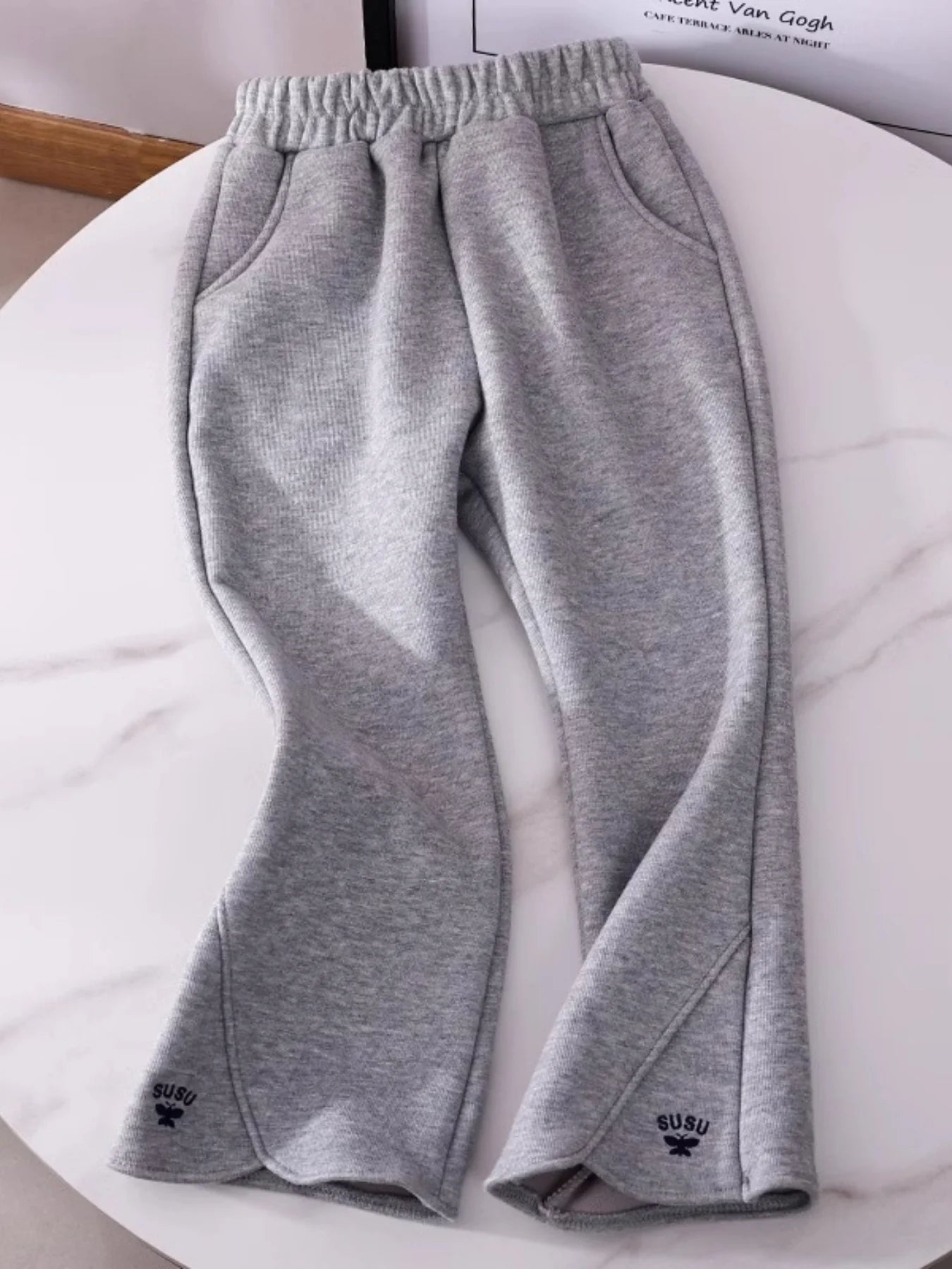 Girls Flared Jogger Pants Spring, Kids Casual Sweatpants High-Waist Design, Fashionable Elastic Cuff Trousers for Big Girls