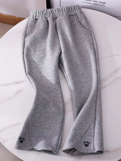 Girls Flared Jogger Pants Spring, Kids Casual Sweatpants High-Waist Design, Fashionable Elastic Cuff Trousers for Big Girls