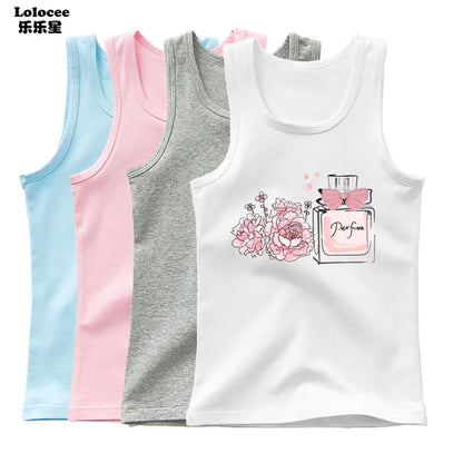 Girls Perfume Floral Singlet Cotton Underwear Summer Children Pink Tank Tops Toddler Kids Sleeveless T-shirt