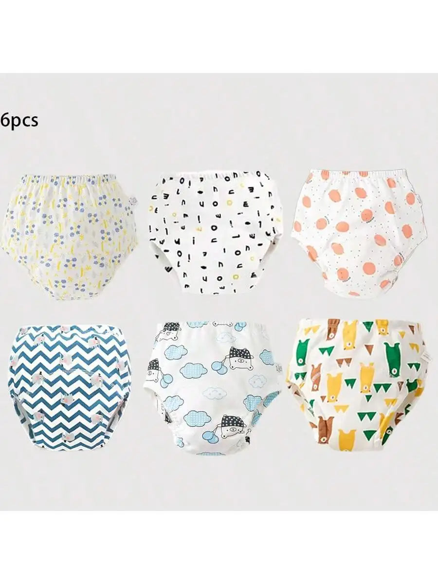 6Pcs Baby Training Pants, Cloth Diapers for Potty Training, Skin-Friendly and Comfortable Training Pants - Machine Washable and Reusable, Potty Training Underwear for Boys and Girls, Perfect Gift for Your Baby.